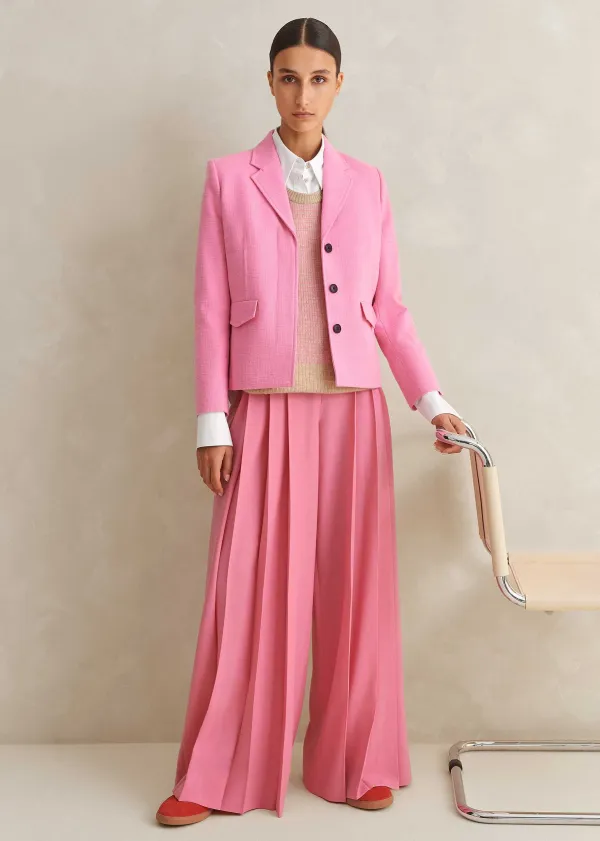 Hot ME+EM Merino Cashmere Silk Lace Stitch Vest + Snood Oatmeal M Lange/Perfect Pink