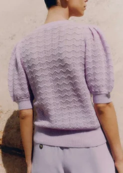 Clearance ME+EM Merino Cashmere Silk Lace Stitch Tee Lupin Lilac