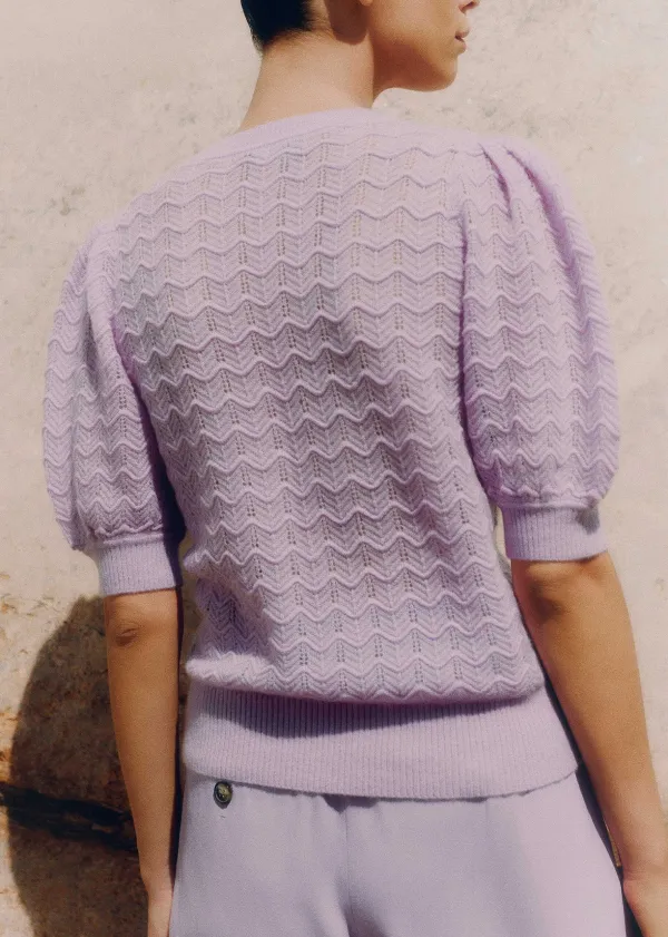 Clearance ME+EM Merino Cashmere Silk Lace Stitch Tee Lupin Lilac