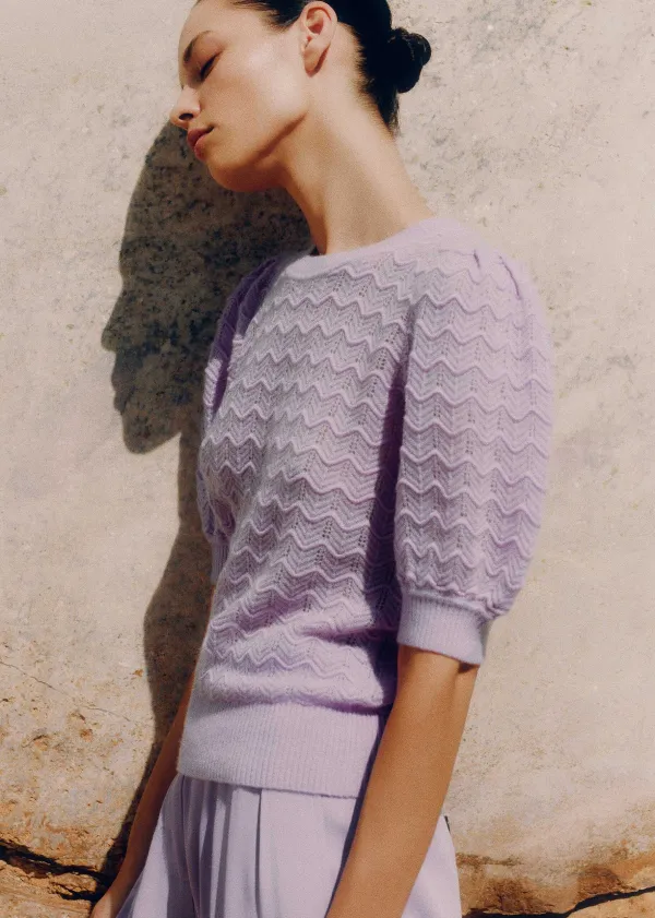 Clearance ME+EM Merino Cashmere Silk Lace Stitch Tee Lupin Lilac