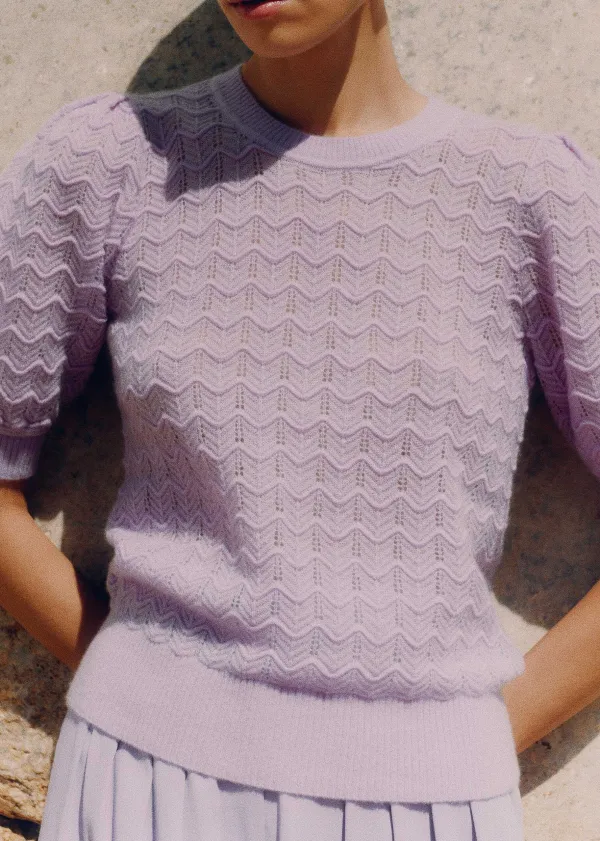 Clearance ME+EM Merino Cashmere Silk Lace Stitch Tee Lupin Lilac