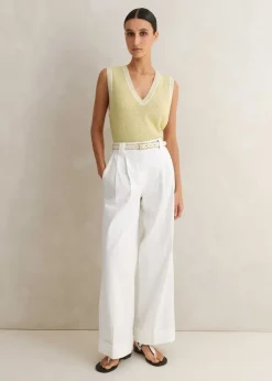 Online ME+EM Merino Cashmere Silk Lace Stitch Vest Dusty Citron/Soft White