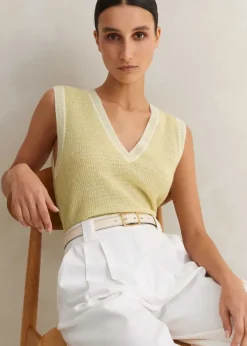 Online ME+EM Merino Cashmere Silk Lace Stitch Vest Dusty Citron/Soft White