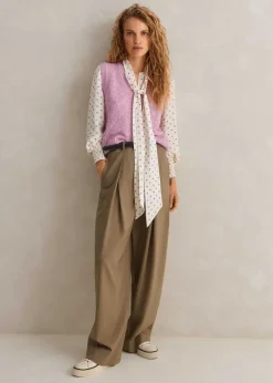 Hot ME+EM Merino Cashmere Silk Lace Stitch V-Neck Vest Blossom Pink