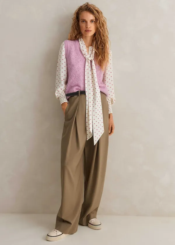 Hot ME+EM Merino Cashmere Silk Lace Stitch V-Neck Vest Blossom Pink