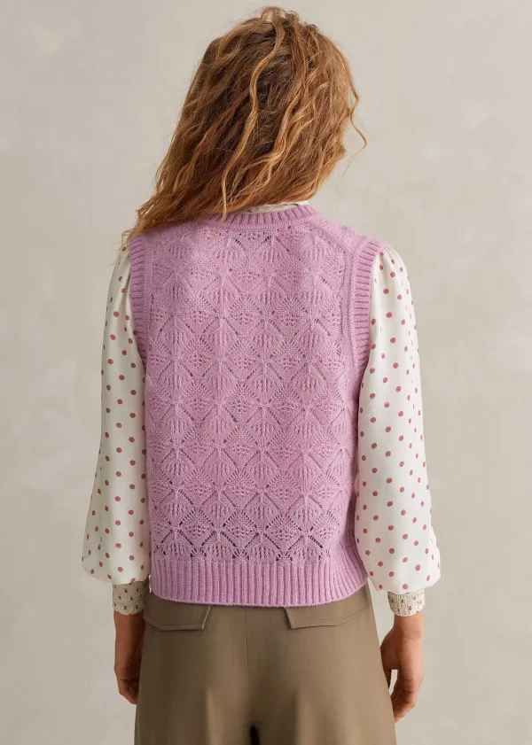 Hot ME+EM Merino Cashmere Silk Lace Stitch V-Neck Vest Blossom Pink