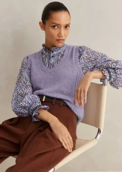 Sale ME+EM Merino Cashmere Silk Scoop Neck Vest Lilac Moulin