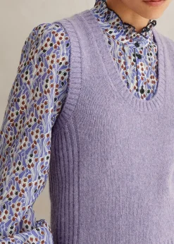 Sale ME+EM Merino Cashmere Silk Scoop Neck Vest Lilac Moulin