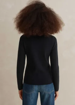 Sale ME+EM Merino Stretch Half Zip Jumper Navy
