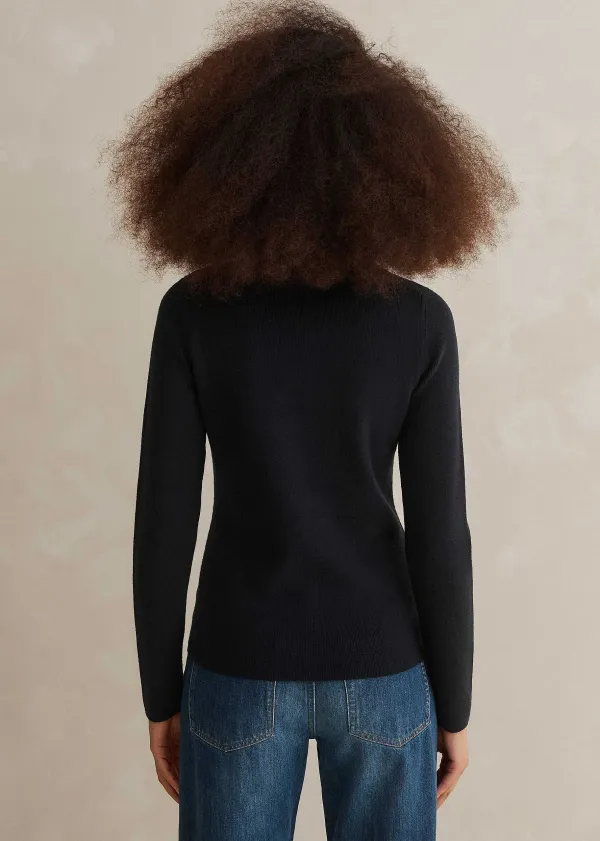 Sale ME+EM Merino Stretch Half Zip Jumper Navy
