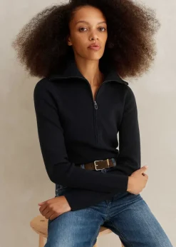 Sale ME+EM Merino Stretch Half Zip Jumper Navy