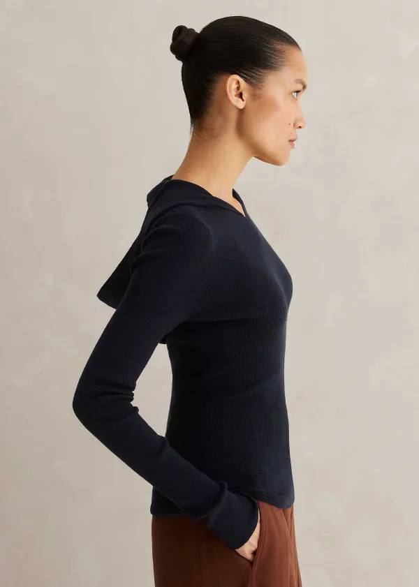 New ME+EM Merino Stretch Rib Layering Hoody Navy