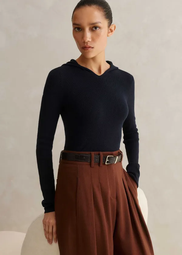 New ME+EM Merino Stretch Rib Layering Hoody Navy