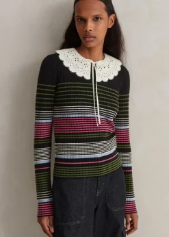 Discount ME+EM Merino Stretch Slim Rib Stripe Jumper Navy Multi