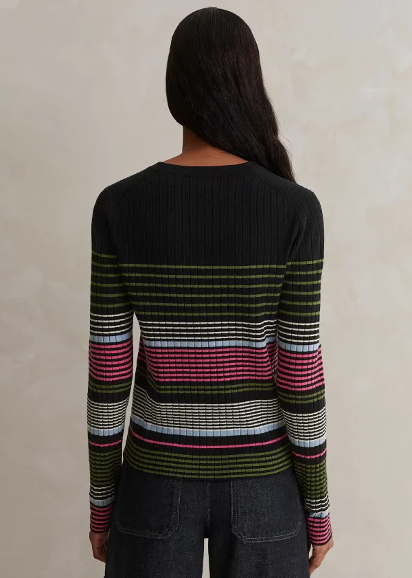 Discount ME+EM Merino Stretch Slim Rib Stripe Jumper Navy Multi