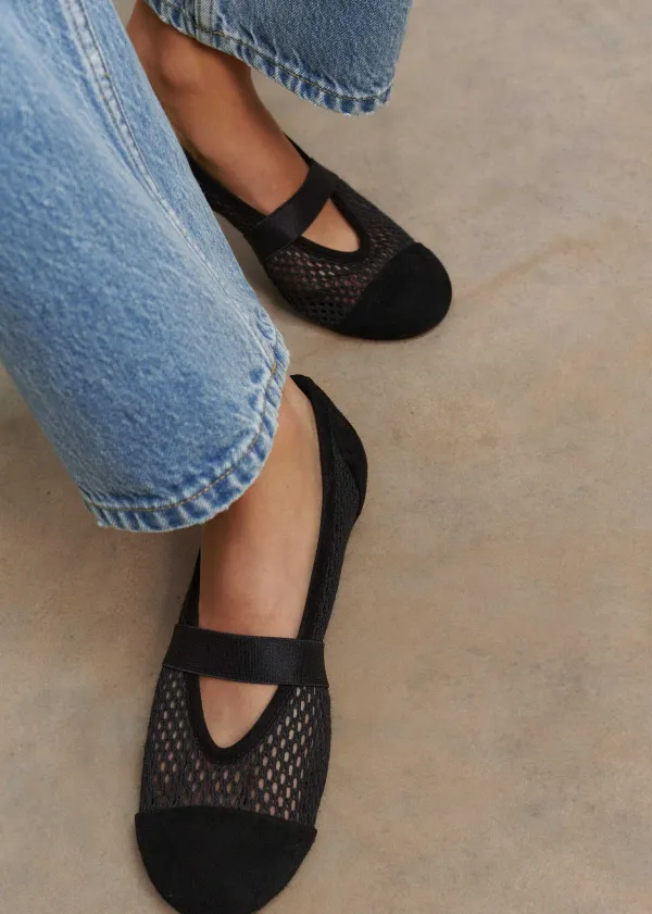 Hot ME+EM Mesh Ballerina Flat Black