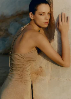 Hot ME+EM Metallic Halterneck Maxi Dress Gold