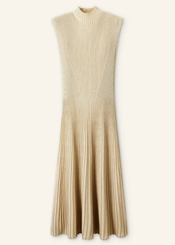 Outlet ME+EM Metallic Rib Knit Cap Sleeve Midi Dress Pale Gold