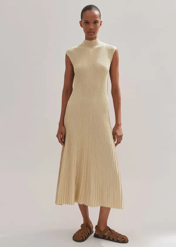 Outlet ME+EM Metallic Rib Knit Cap Sleeve Midi Dress Pale Gold