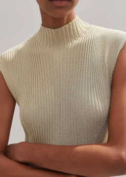 Outlet ME+EM Metallic Rib Knit Cap Sleeve Midi Dress Pale Gold