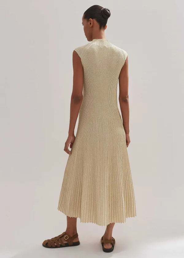 Outlet ME+EM Metallic Rib Knit Cap Sleeve Midi Dress Pale Gold