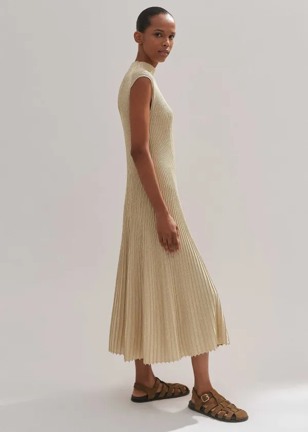 Outlet ME+EM Metallic Rib Knit Cap Sleeve Midi Dress Pale Gold