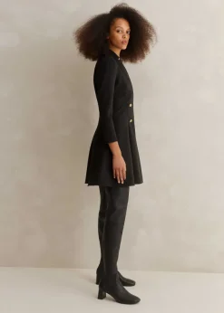 Hot ME+EM Military Button Fit And Flare Mini Dress Black