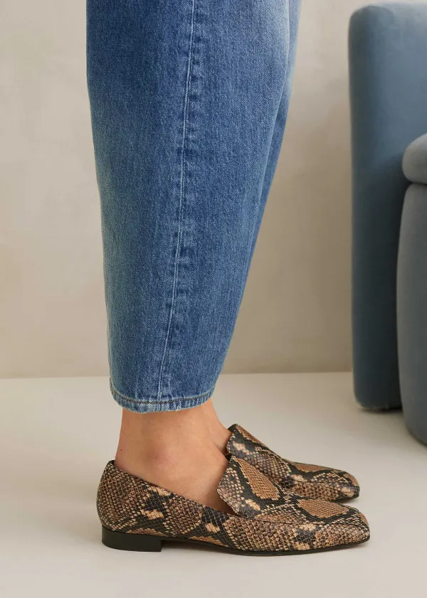 Discount ME+EM Modern Snake-Embossed Loafer Tan