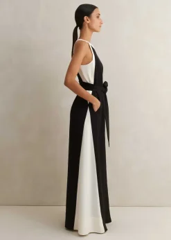Sale ME+EM Monochrome Halterneck Jumpsuit + Belt Black/Cream