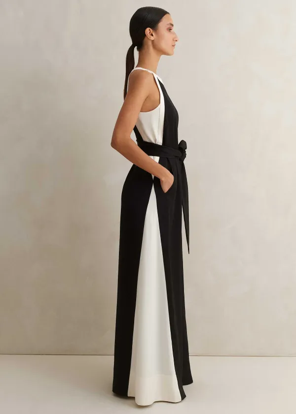 Sale ME+EM Monochrome Halterneck Jumpsuit + Belt Black/Cream