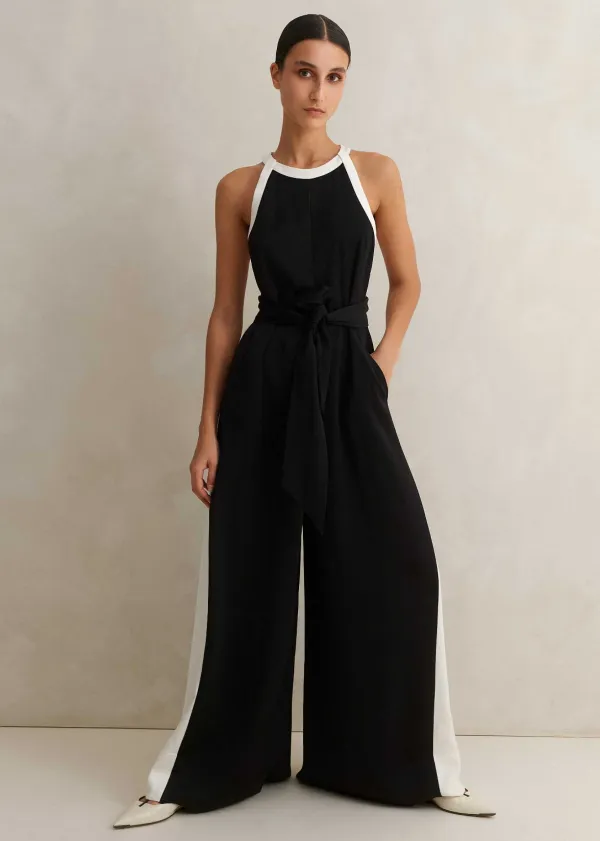 Sale ME+EM Monochrome Halterneck Jumpsuit + Belt Black/Cream