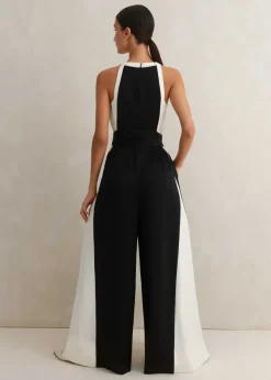 Sale ME+EM Monochrome Halterneck Jumpsuit + Belt Black/Cream