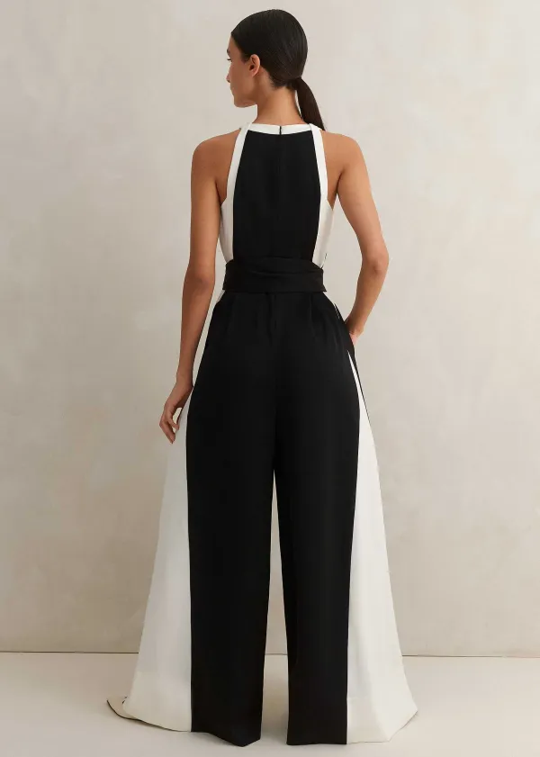 Sale ME+EM Monochrome Halterneck Jumpsuit + Belt Black/Cream