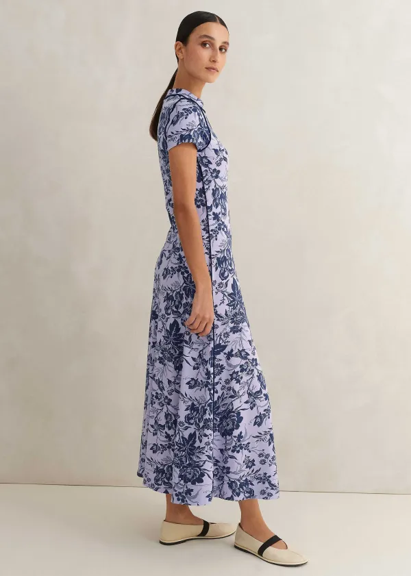 Sale ME+EM Mystic Floral Print Cap Sleeve Maxi Dress Purple/Navy