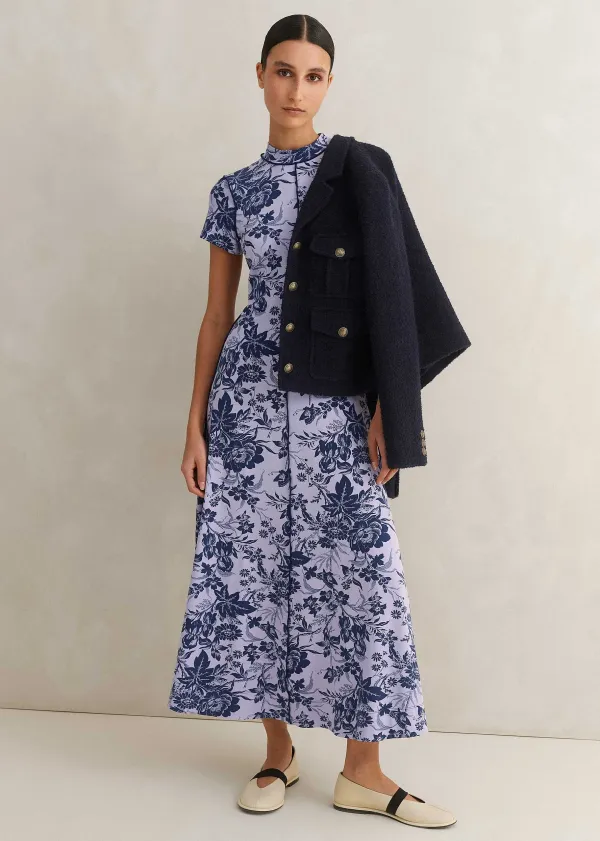 Sale ME+EM Mystic Floral Print Cap Sleeve Maxi Dress Purple/Navy