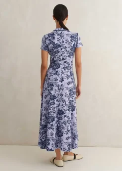 Sale ME+EM Mystic Floral Print Cap Sleeve Maxi Dress Purple/Navy