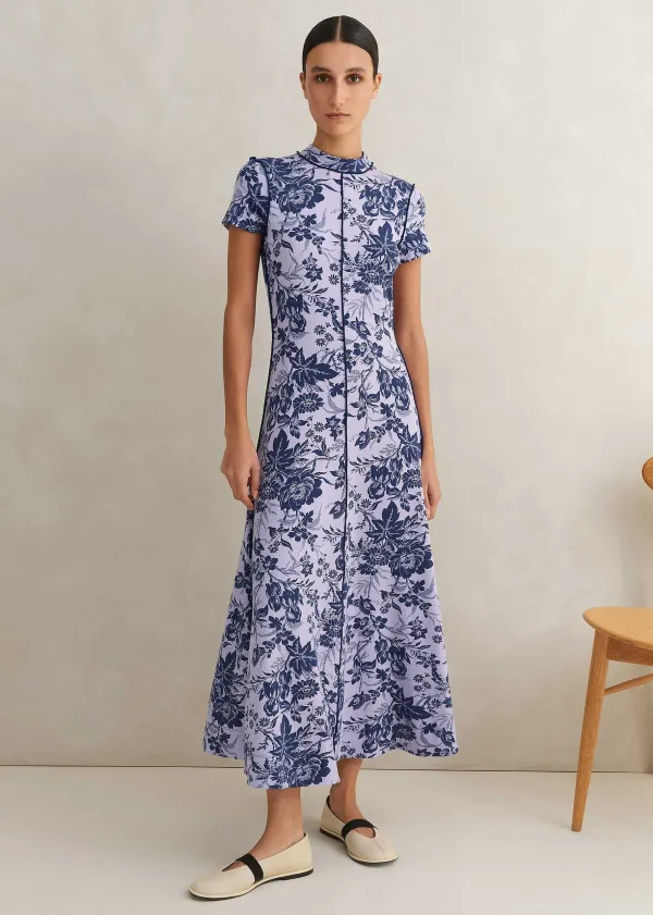 Sale ME+EM Mystic Floral Print Cap Sleeve Maxi Dress Purple/Navy