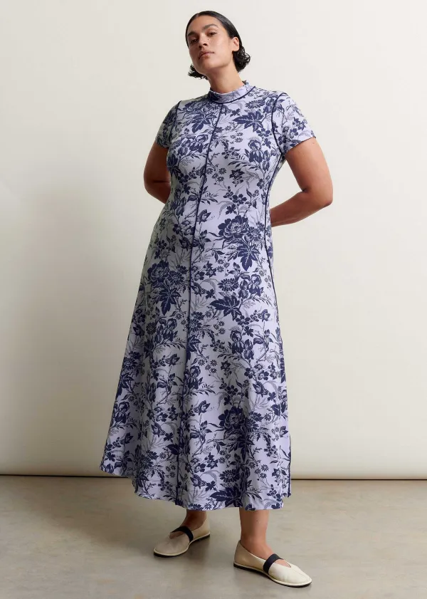 Sale ME+EM Mystic Floral Print Cap Sleeve Maxi Dress Purple/Navy