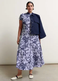 Sale ME+EM Mystic Floral Print Cap Sleeve Maxi Dress Purple/Navy