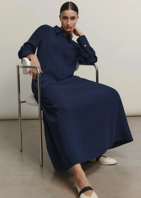 Sale ME+EM Panelling Detail Maxi Shirt Dress Navy