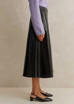 Discount ME+EM Patent Faux-Leather Midi Skirt Black