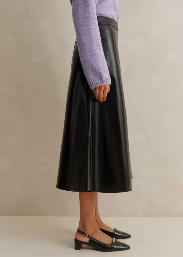 Discount ME+EM Patent Faux-Leather Midi Skirt Black