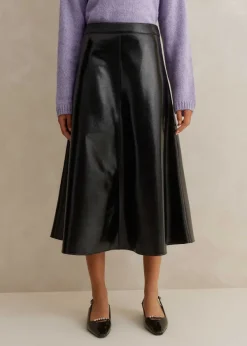 Discount ME+EM Patent Faux-Leather Midi Skirt Black
