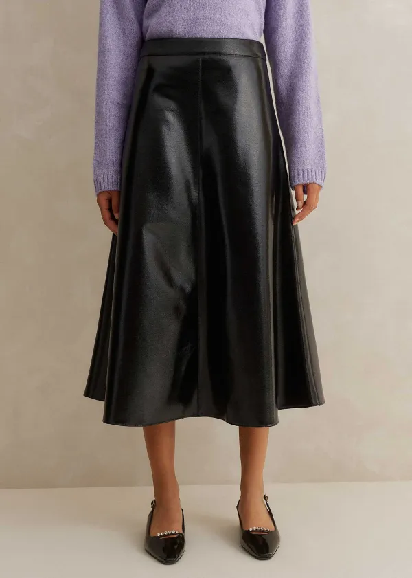 Discount ME+EM Patent Faux-Leather Midi Skirt Black