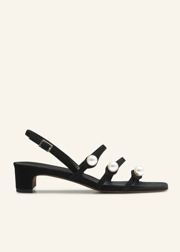 New ME+EM Pearl Detail Suede Kitten Sandal Black