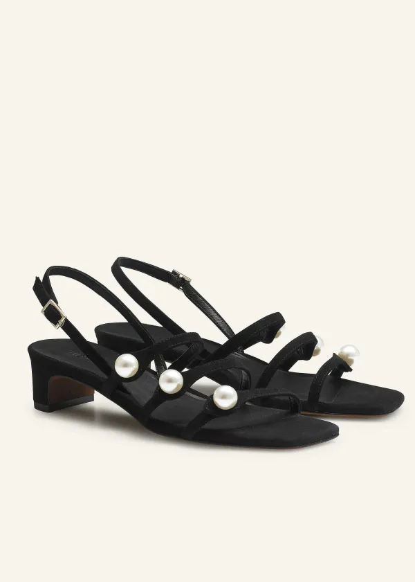 New ME+EM Pearl Detail Suede Kitten Sandal Black