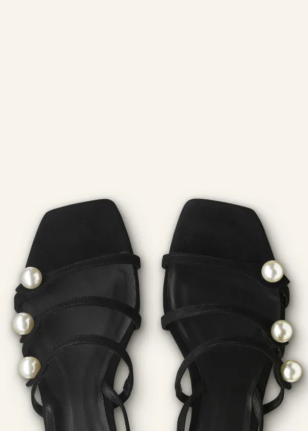 New ME+EM Pearl Detail Suede Kitten Sandal Black