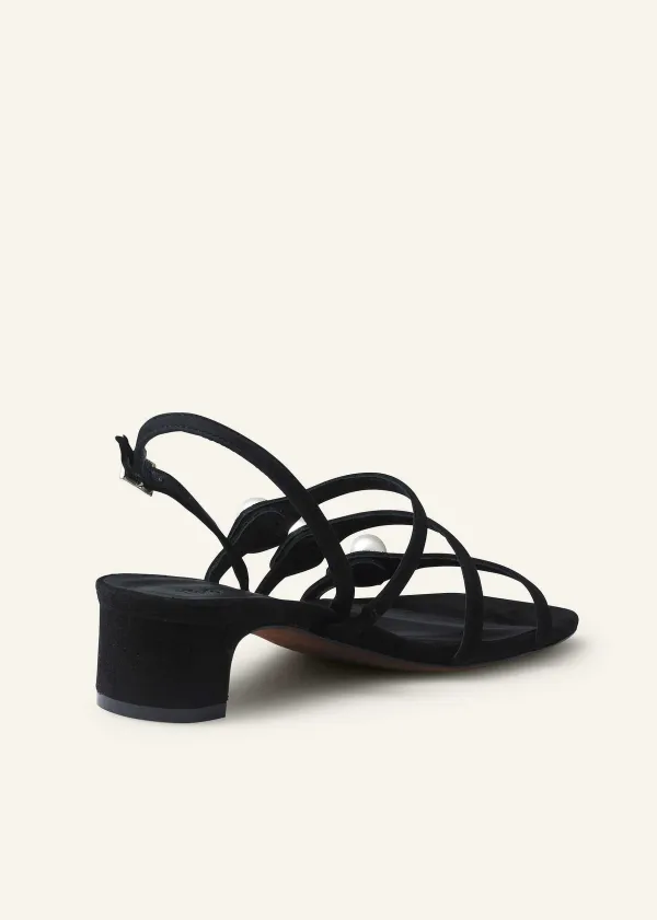 New ME+EM Pearl Detail Suede Kitten Sandal Black