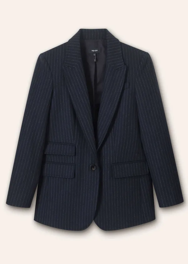 Hot ME+EM Pinstripe Bracelet Sleeve Boyfriend Blazer Navy/Charcoal
