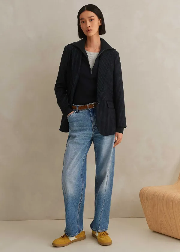 Hot ME+EM Pinstripe Bracelet Sleeve Boyfriend Blazer Navy/Charcoal